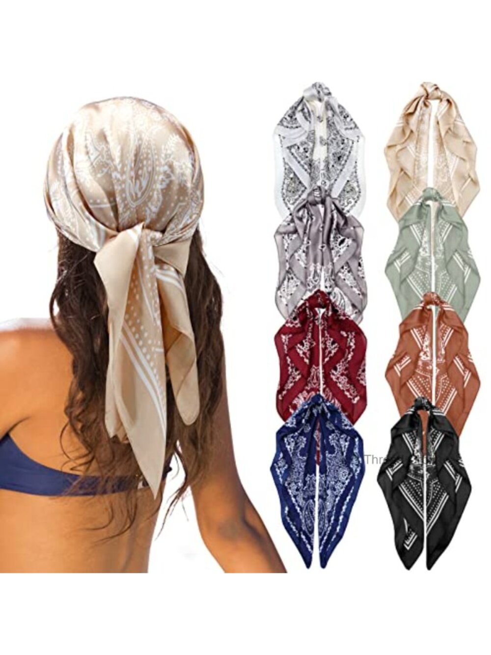 8 Pc Silk Bandana Set 27.5in Square Satin Head Scarves Hair Wrap Neck Scarf